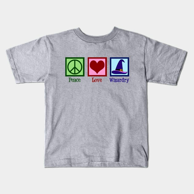 Peace Love Wizardry Kids T-Shirt by epiclovedesigns